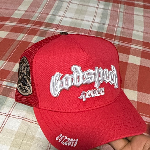 Red 'Godspeed' Script Trucker Hat - Picture 5 of 6
